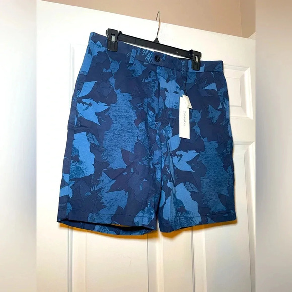 Men’s Calvin Klein Maritime Blue Abstract Bermuda Shorts Sz 32 NEW Soft Stretch - Picture 1 of 12